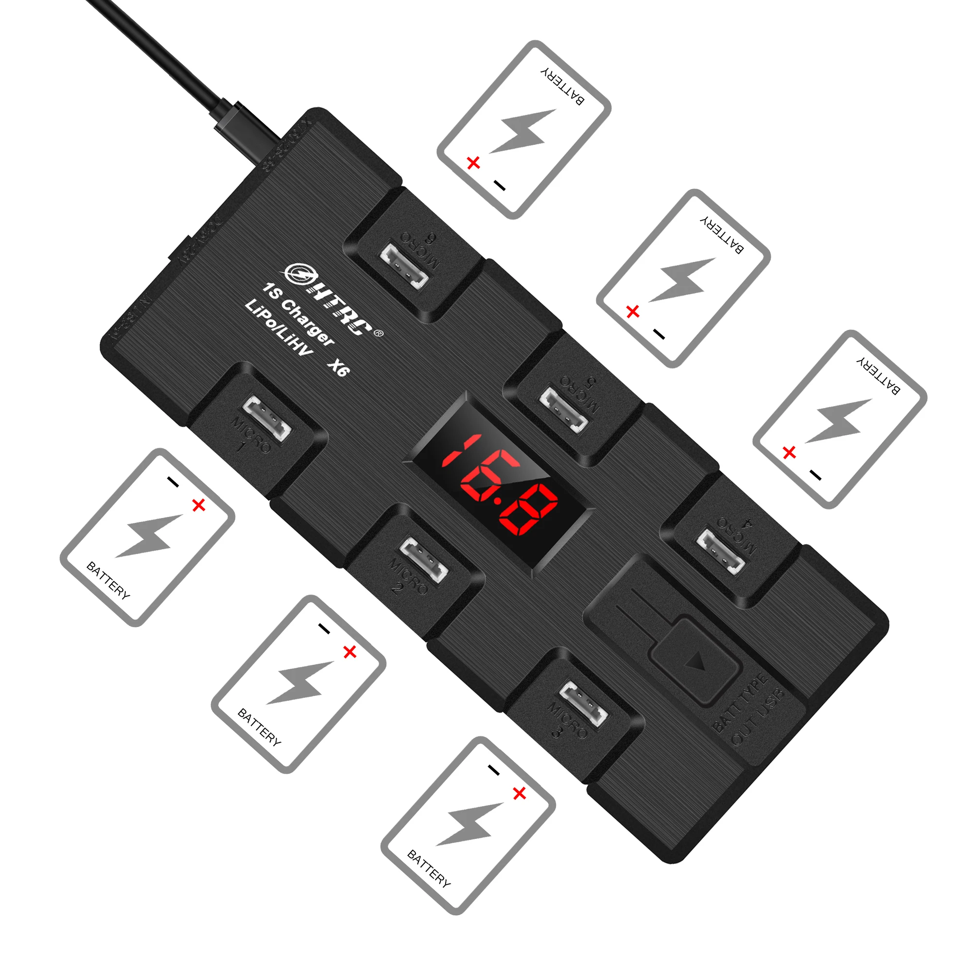 Новинка 2020 трендовый продукт HTRC X6 1S RC Toy Lipo Lihv балансирующее зарядное устройство 6 каналов 3 входных типа светодиодный цифровой трубчатый