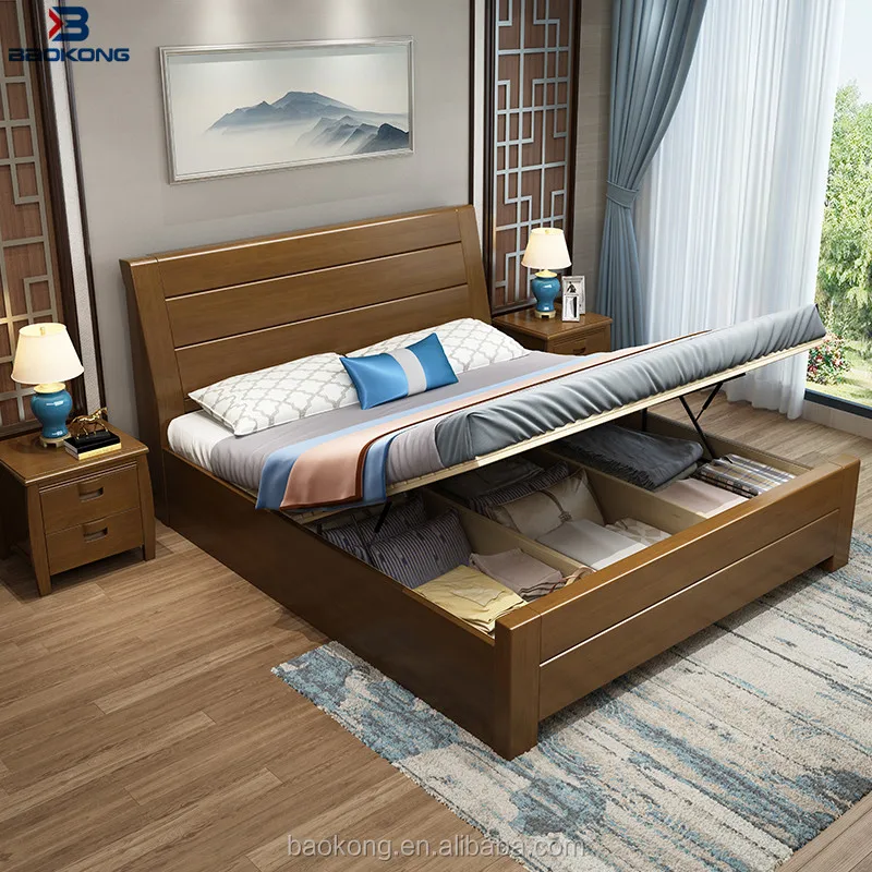Wooden Bed With Cabinet Space Saving Bedroom Furniture