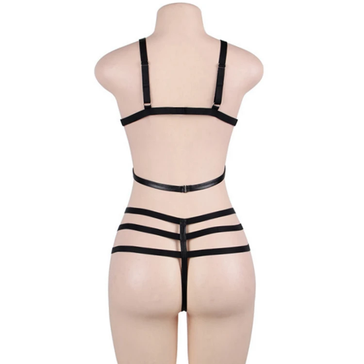 Private Label Sexy Women Leather Lace Erotic Lingerie Bra and Panty Sets