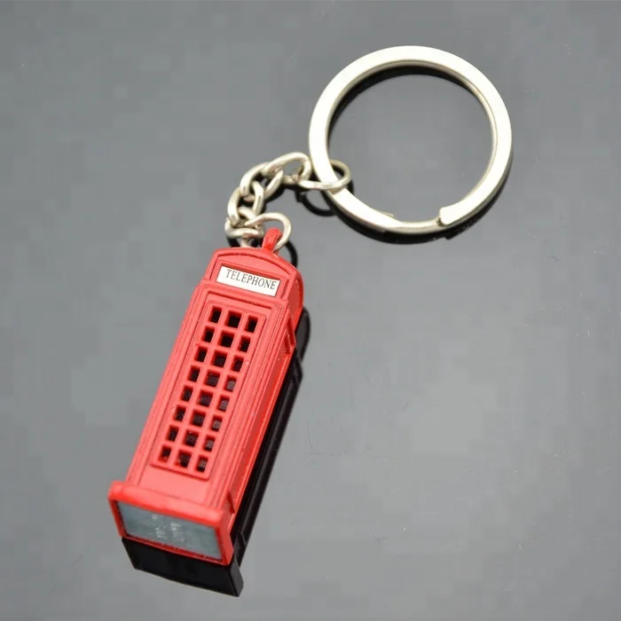 3D red telephone box key chain metal London souvenir bus keyring
