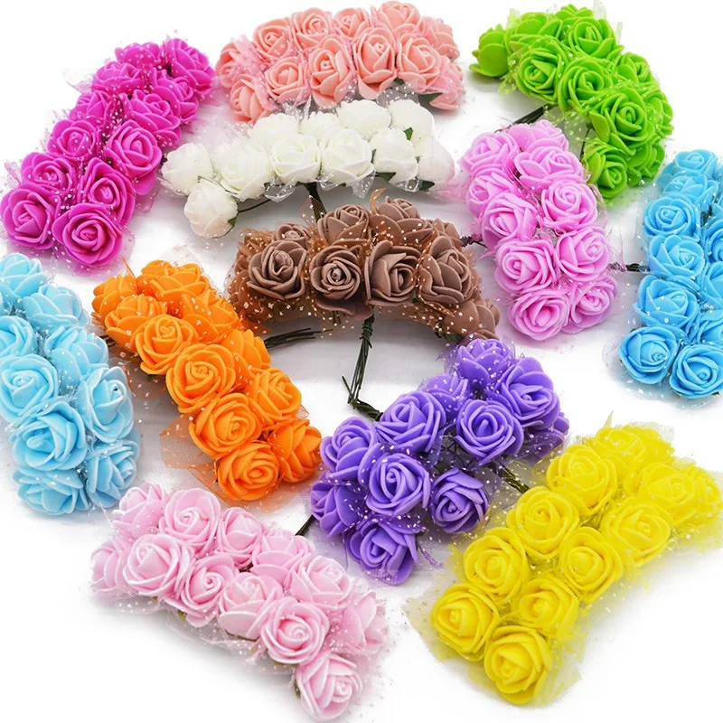 Manufacturer wholesale 144pcs colorful pe rose flower DIY mini foam rose flower head