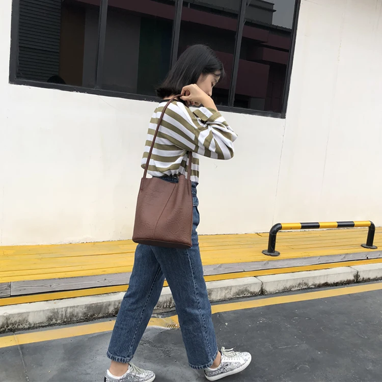 Оптовая продажа, модная женская сумка-мешок из искусственной кожи, женская сумка