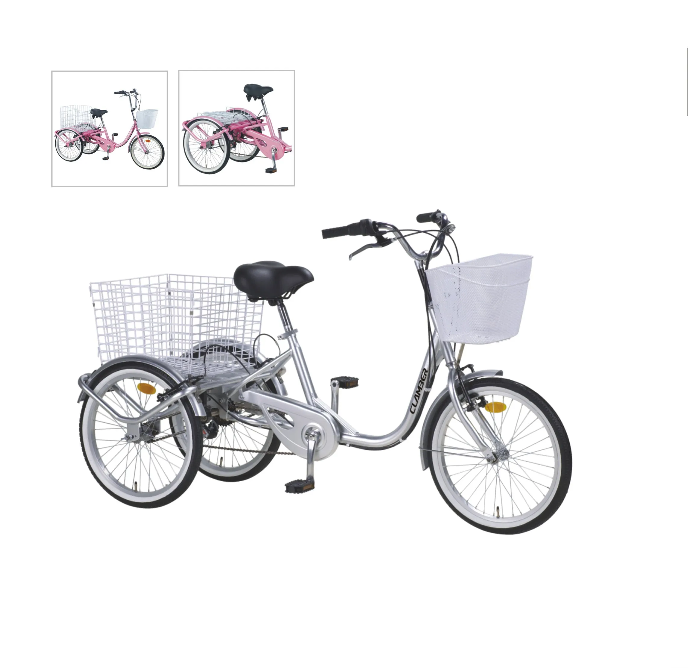 Frame 24 Inch Unfolding/folding Shopping Tricycle Cargo Bike 7 Speeds 3 Wheel Steel Cheap Classic for Family Women Street Kenda