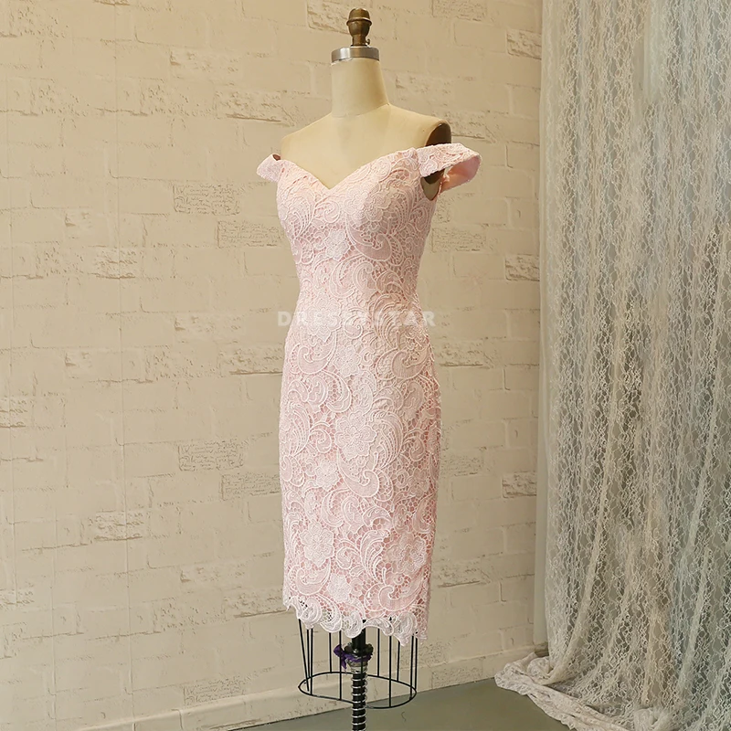 Горячая Распродажа, Короткое свадебное вечернее платье с открытыми плечами и цветочным кружевом, розовое платье подружки невесты 2019