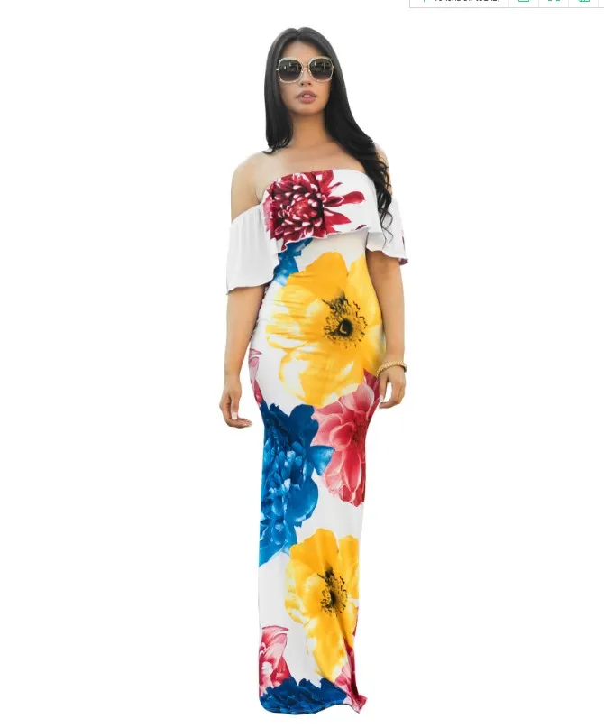
Young Lady Clothing Sweet Girl Floral Patton One-shoulder Beach Dress 