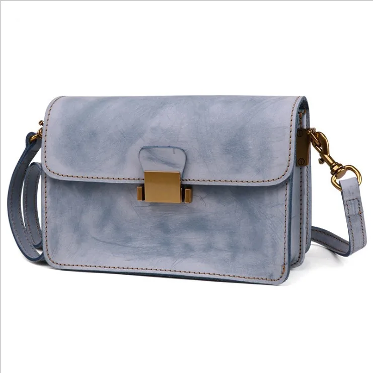 Korean version of the new fashion leather handbags bag female 2019 new retro shoulder bag Messenger  tofu bag