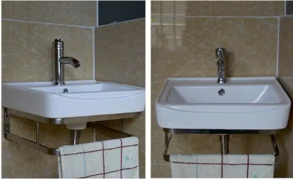 Square Design Ceramic Simple Wall Hung Basin with Stainless Steel Shelf