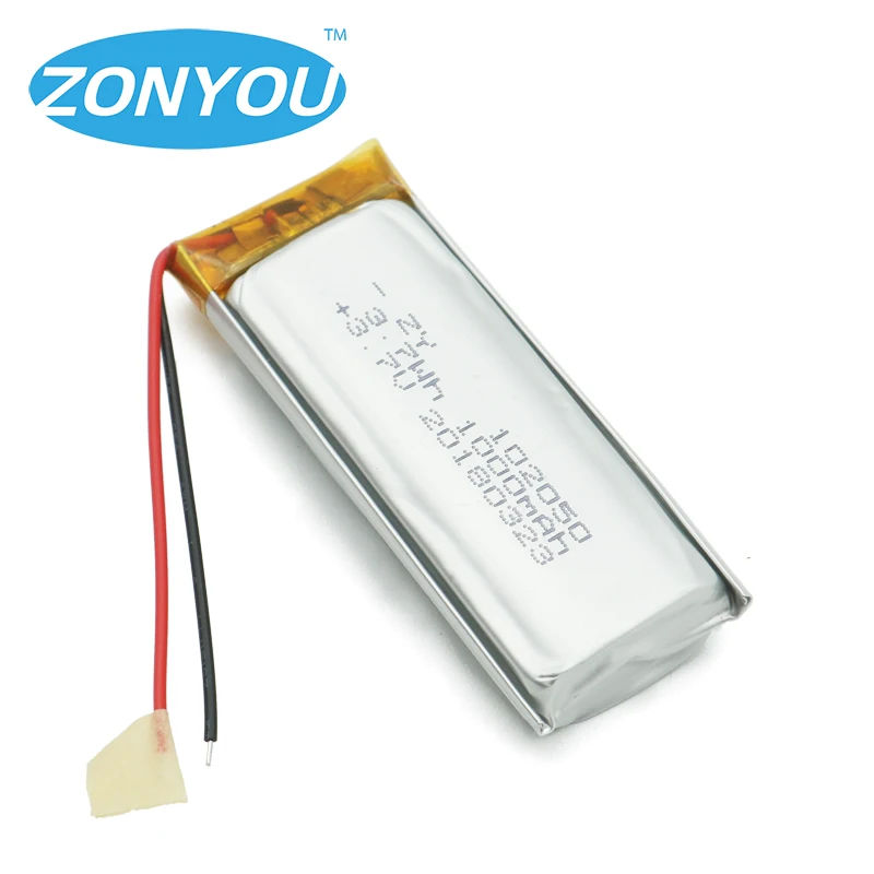 
Factory Li Ion Ltihium Polymer 3.7V 102050 1000mah Lipo Battery for small fan 