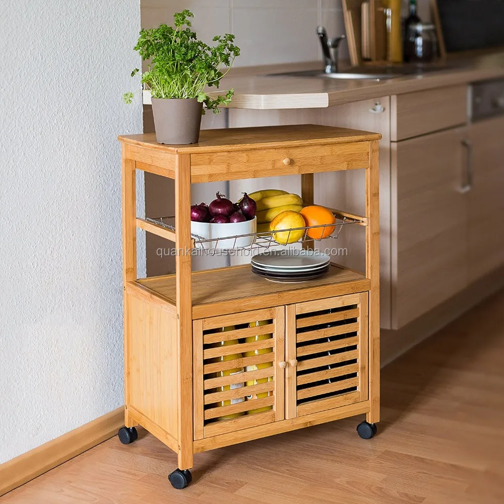 Kitchen Island Trolley with Drawer Bamboo Wheeled Kitchen Cart