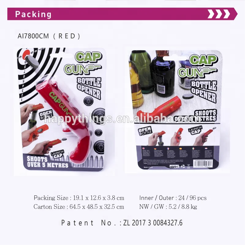 Wholesale Factory Direct Gun Shape Cap Zappa Plastic Novelty Bottle Opener