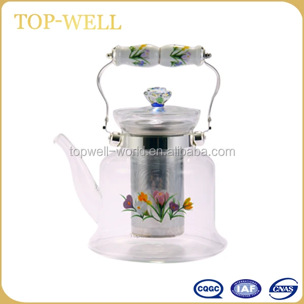 High quality heat resistant glass teapot set with candle warmer