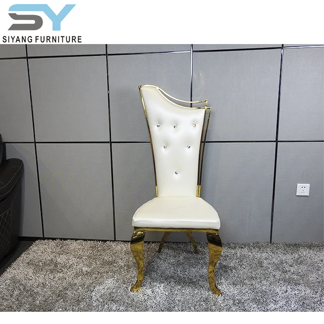 Hotel furniture gold metal white banquet chair luxury leather dining chair for party CY015