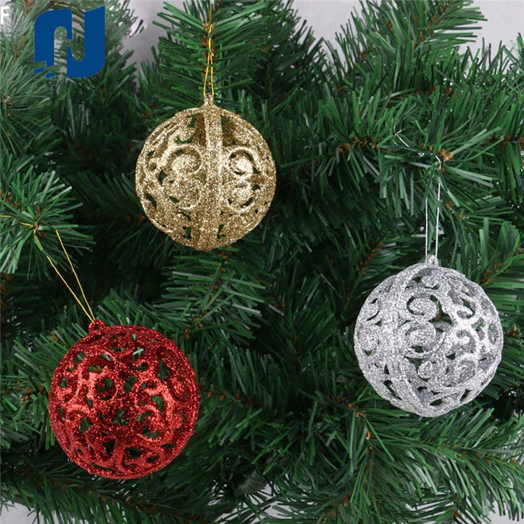 8cm Christmas Xmas Tree Ball Bauble Hanging Home Party Ornament decoration, White, golden, silver, red