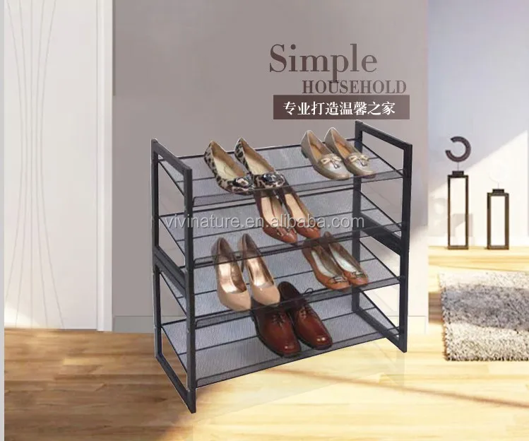 4 Tier Metal Steel Mesh Multi-Functional  Shoe Rack Shoe Storage Organizer for Living Room Entryway