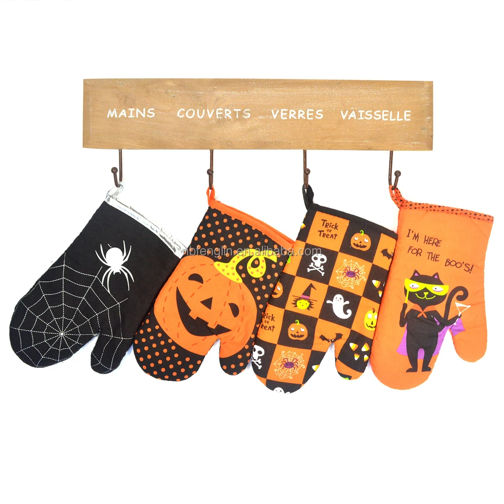 Seasonal Promotion Kitchen Oven Mitten Heat Resistant Pot Holder Cotton Halloween Oven Mitts