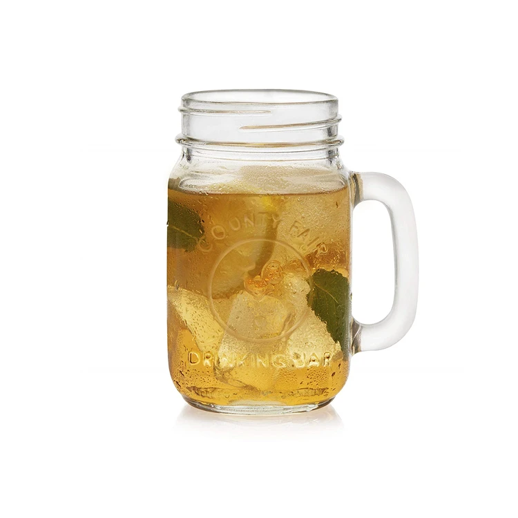 Factory Outlet 450ml 16oz Engraving Printed Empty Clear Drinking Cup Glass Mason Jar with Handle / lid / Straw