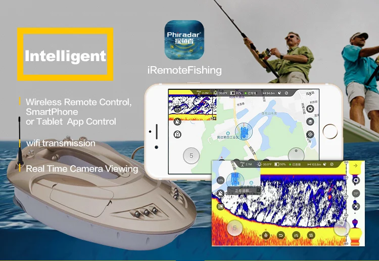 
Phiradar gps fish finder wifi intelligent remote control system and fish finder for baitboat 