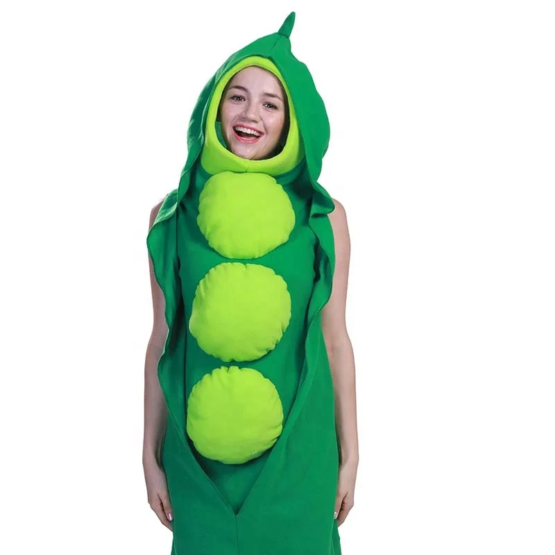 Cute custom mascot costumes for women green hooded costume Adult Pea jumpsuit for Halloween carnival