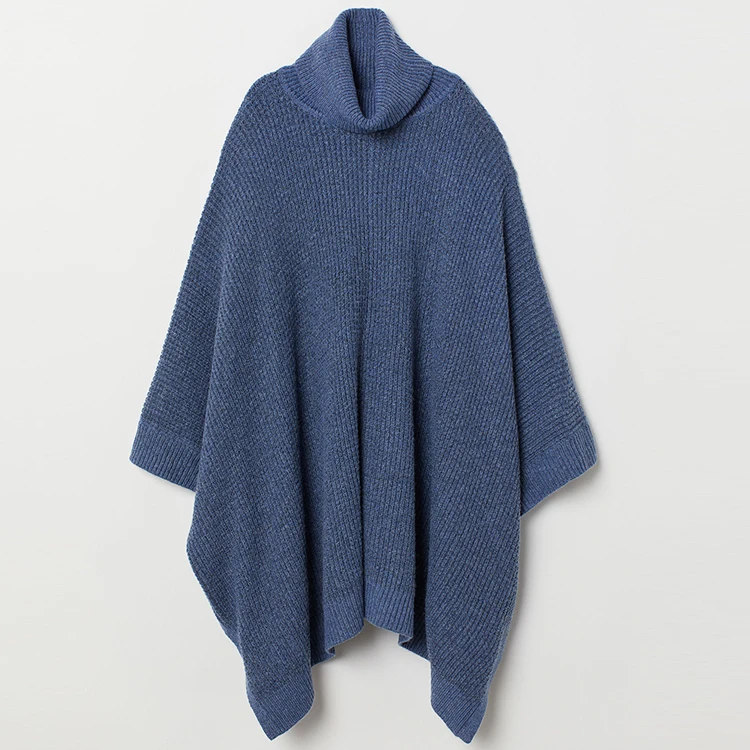 Customized Soft Textured  Knit Wool Turtleneck Ladies Fashion Knit Poncho