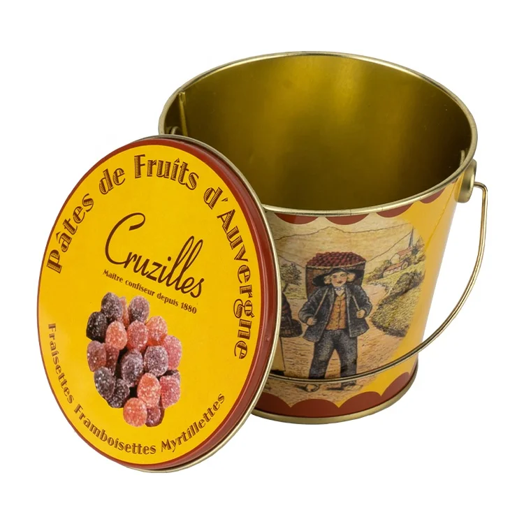 OEM Service Food Grade Round Tin Ice Bucket with Metal Handle