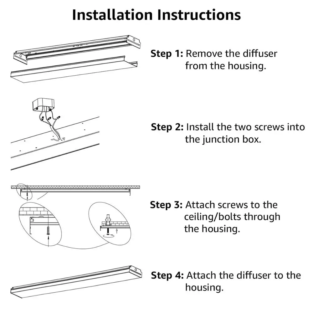 Premium DLC listed 4ft 40W 8ft 80W LED Wrap Around Daywhite dimmable Ceiling Mount light fixture led slim wrap around square