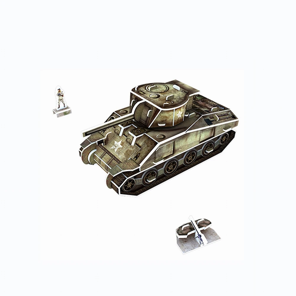 3D DIY US Sherman Tank Vehicle Puzzle Jigsaw Boy toy Kid Early learning military Environmental Assemble Children Paper Puzzle