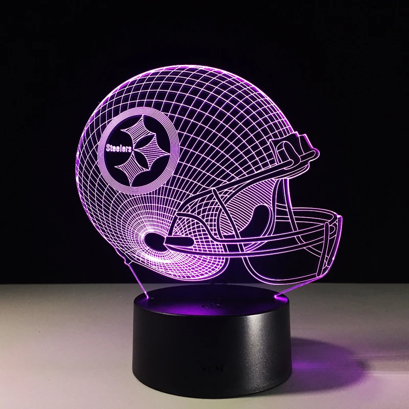 7 Colors Change 3D LED Night Light NFL Team Pittsburgh Steelers Football Helmet Touch Sensor USB Table Lamp Home Decor Kids Gift