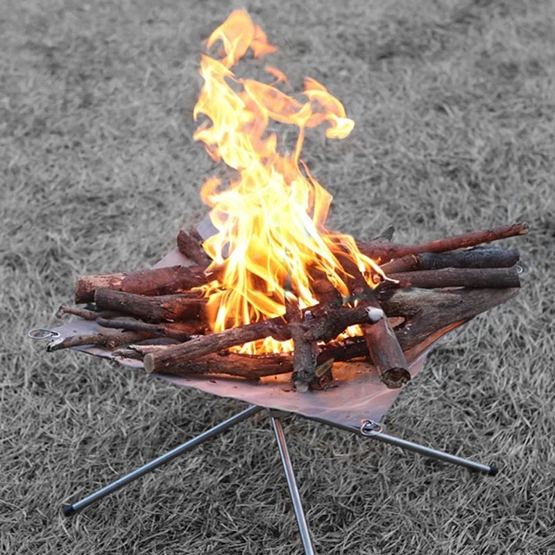 2 Size Portable Folding Collapsible Stainless Steel Mesh Yarn Sheet Fire Pit Firewood Charcoal Burning Wood Stand Rack Frame BBQ