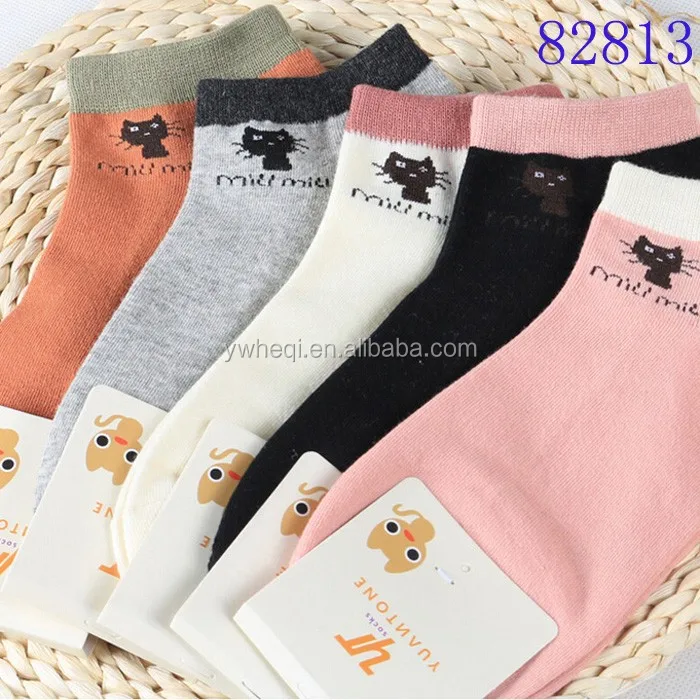 summer cotton ship socks with cat pattern 200 needle manufacturers