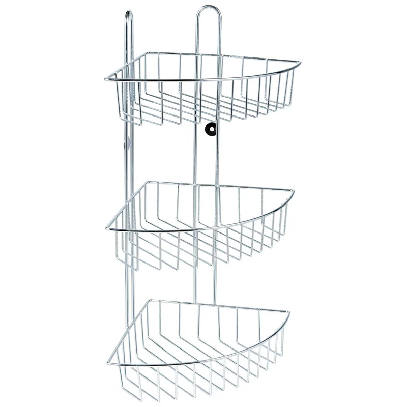 3-Tier Shower Head Caddy Triple Bath Towel Shelf Iron Wire Wall Mount Corner Tower Bathroom With Hooks Shelving Hanging Rack