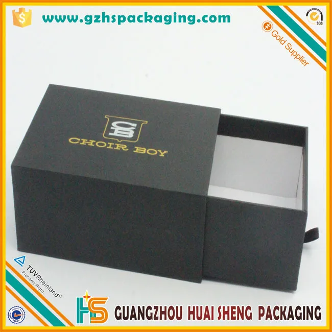 Оптовая продажа печатных роскошные жесткой бумаги настроены матовый черный выдвижной ящик