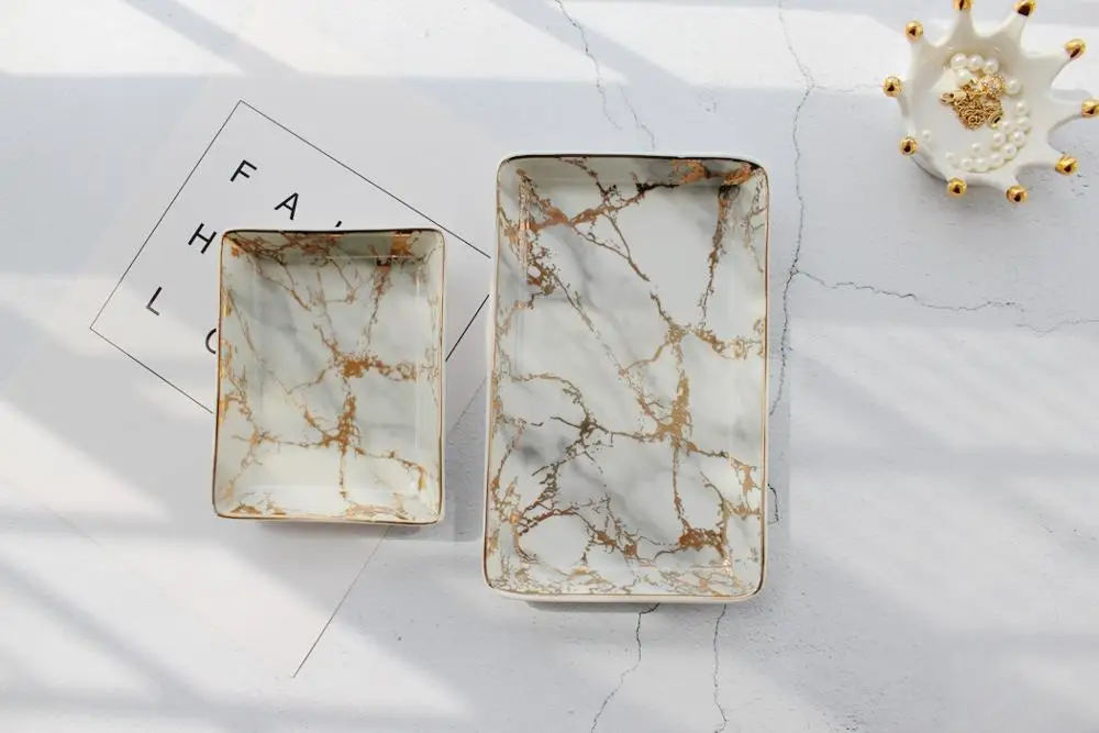 Wholesale square Ceramic Marble Jewelry Dish Trinket Tray