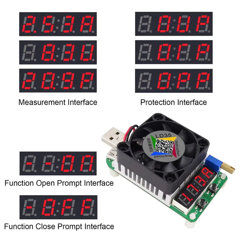 RD LD35 Constnt Current Load Resistor USB Interface Discharge Battery Tester Adjustable Current 25w Intelligent electronic load