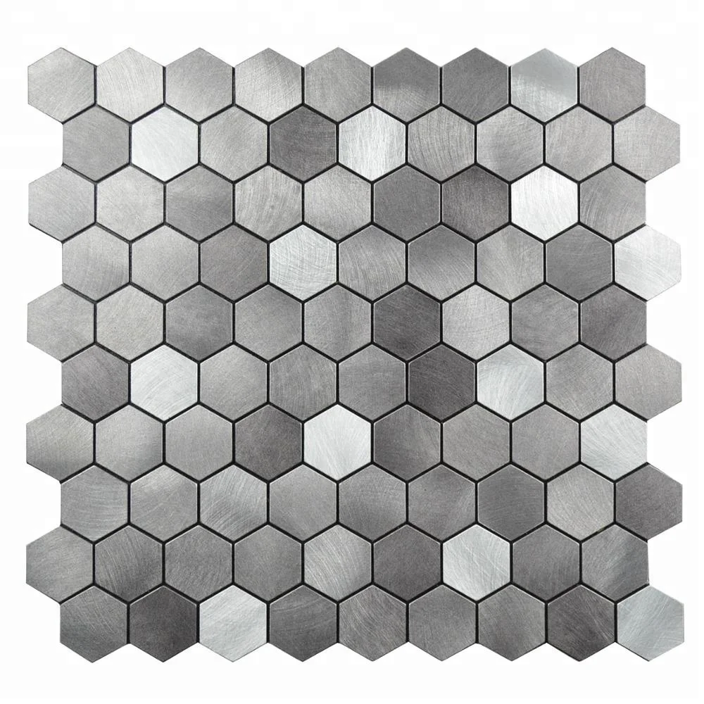 Ready to ship hexagon self adhesive aluminium mosaic wall tile in gray