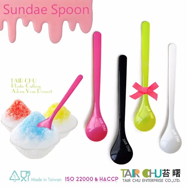 Adorable Rose Pink 18cm Long Handle Plastic Ice Cream Spoon