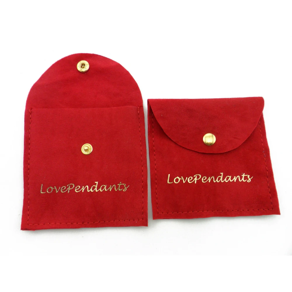 Custom Button Red Black Jewellery Packing Suede Velvet Gift Drawstring Packaging Bag Jewelry Pouch