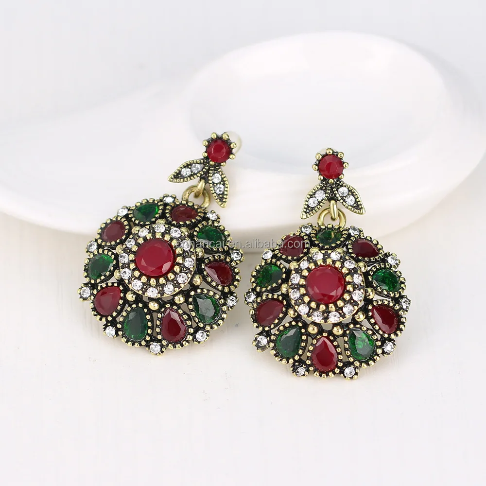 Vintage Rhinestone Bridal Necklace Sets Earrings For Women Jewelry Set Bohemian Rings Wedding Turkish Nigerian Red Jewelry