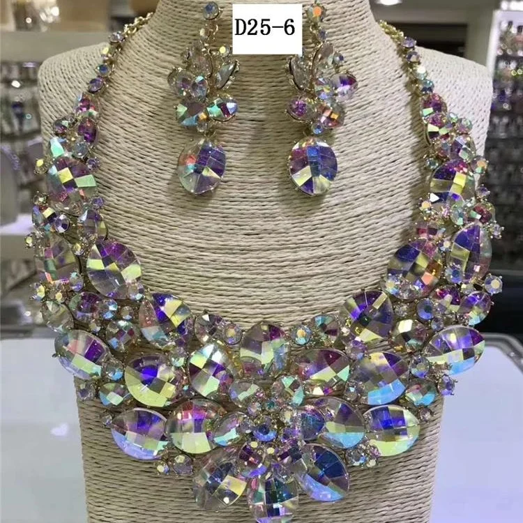 Fabulous crystal African wedding jewelry beads bridal jewelry set Nigerian necklace African jewelry set Dubai Italy Indian D25