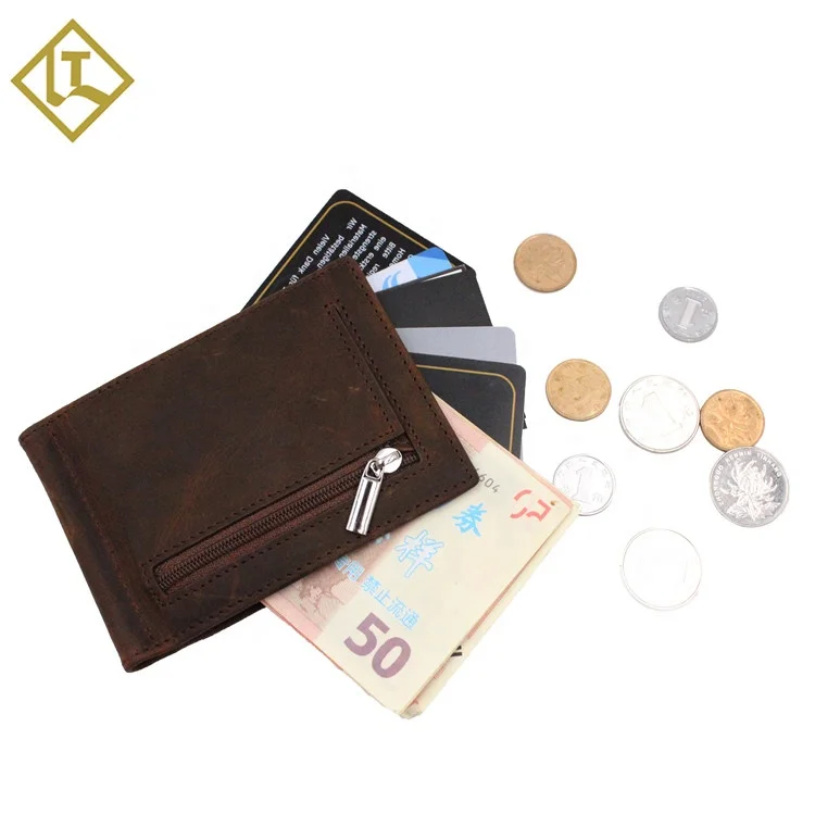 Wholesale Crazy horse leather money clip wallet men rfid slim leather wallet for men best brand leather wallet