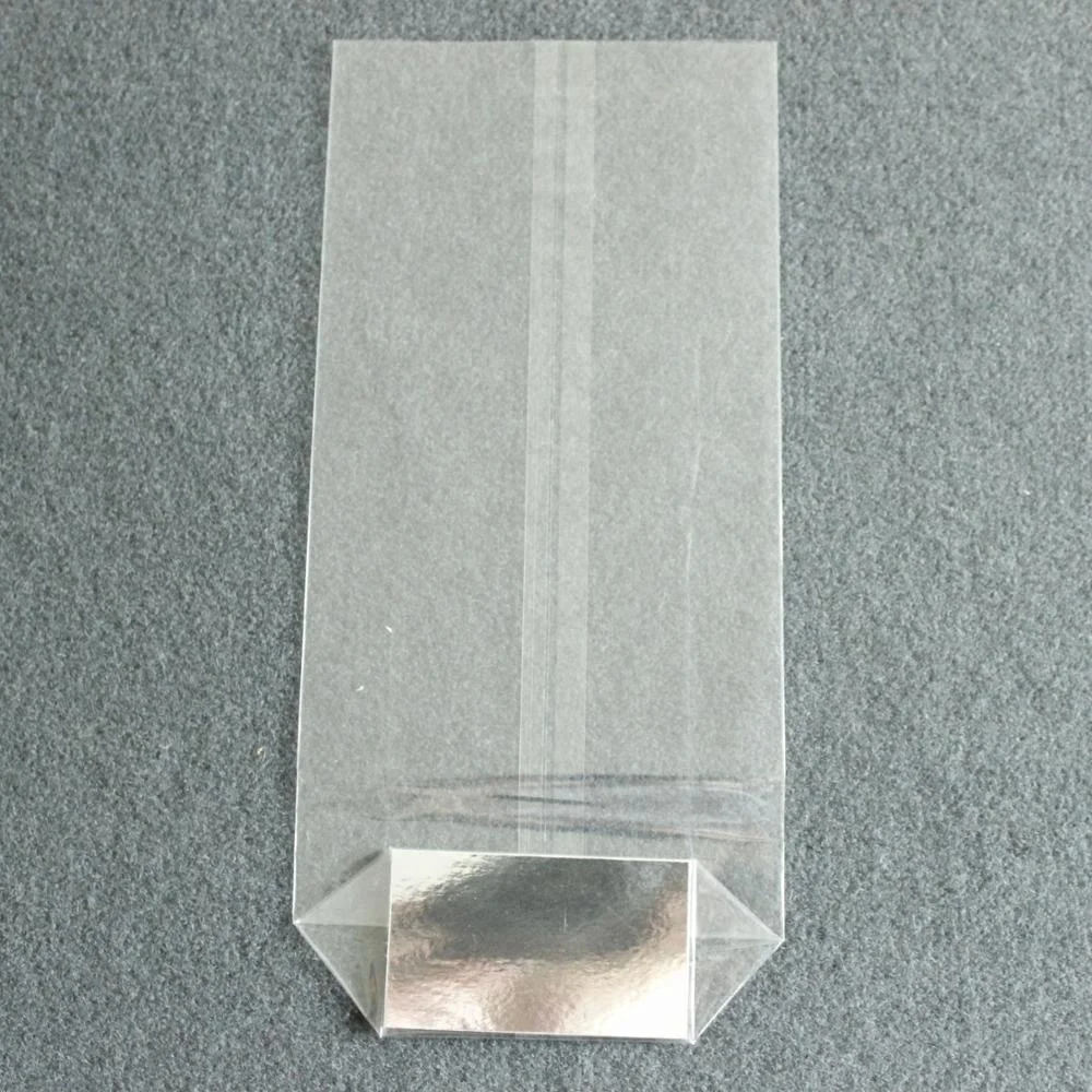 Прозрачный целлофановый квадратный нижний пакет, прозрачный пластиковый пакет, упакованный в серебристый картон