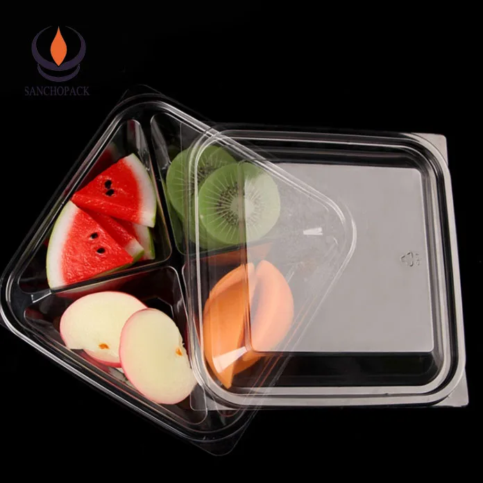 Top salad packaging box, disposable fruit box plastic dry fruit storage