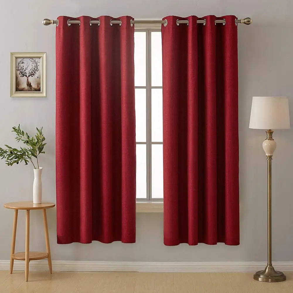 Full Light Shading Blackout Curtains Solid Thermal Insulated Blocking Drapes Grommet Top Faux Silk Satin Curtains for Bedroom