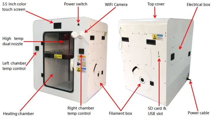 PEEK 3D Printer 310*310*480mm MAGIC HT L  3 D Printers machine with 450 Celsius nozzle