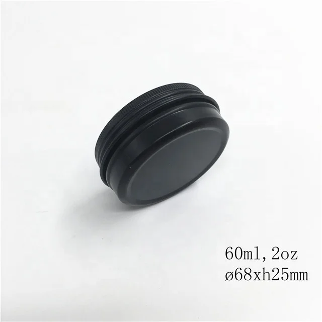 RTS 68*25mm 2oz 60ml matte black round 60g aluminum cosmetic jar aluminium tins with screw cap for cream the balm shoes ointment