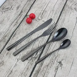 Black metal Set Cutlery Stainless Steel Bulk Cutlery Black knife fork spoon flatware  sets for wedding and gift