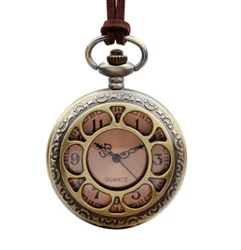 Retro Alloy Bronze Sunflower Pattern Pendant Watch Vintage Leather Rope mechanical Pocket Watches for women men