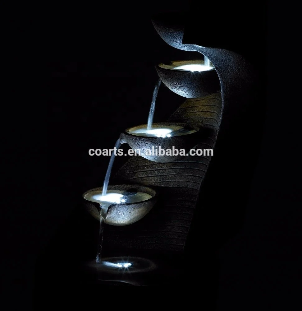 Modern Curved Cascading Zen Fountain With LED Light Wholesale Price Garden Decoration Tabletop Fountain Brunnen Fountains
