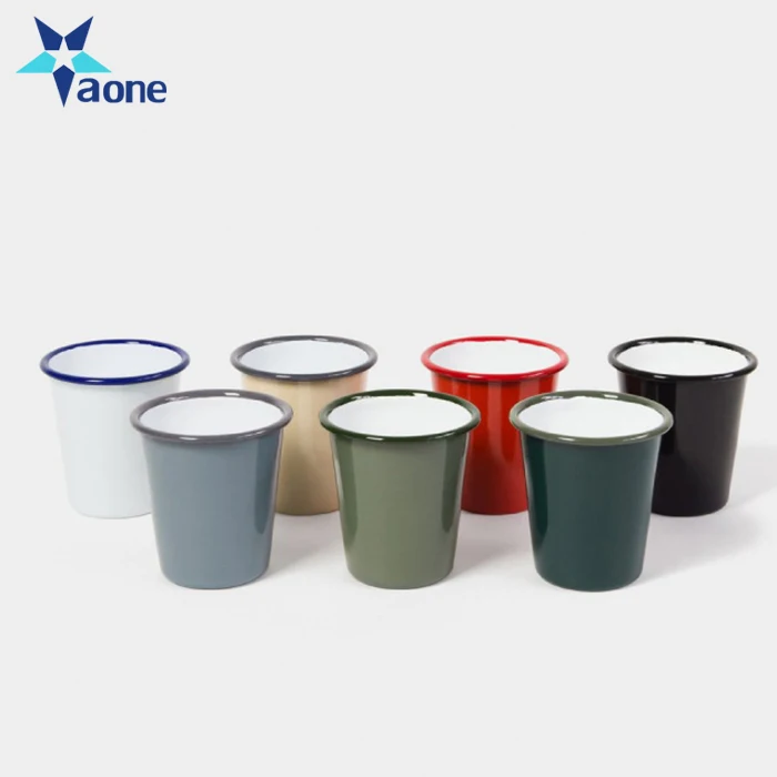 Custom Logo Printed Promotional Gifts Solid White Enamel Cup with Black rim Enamel Mugs Without Handle Wholesale