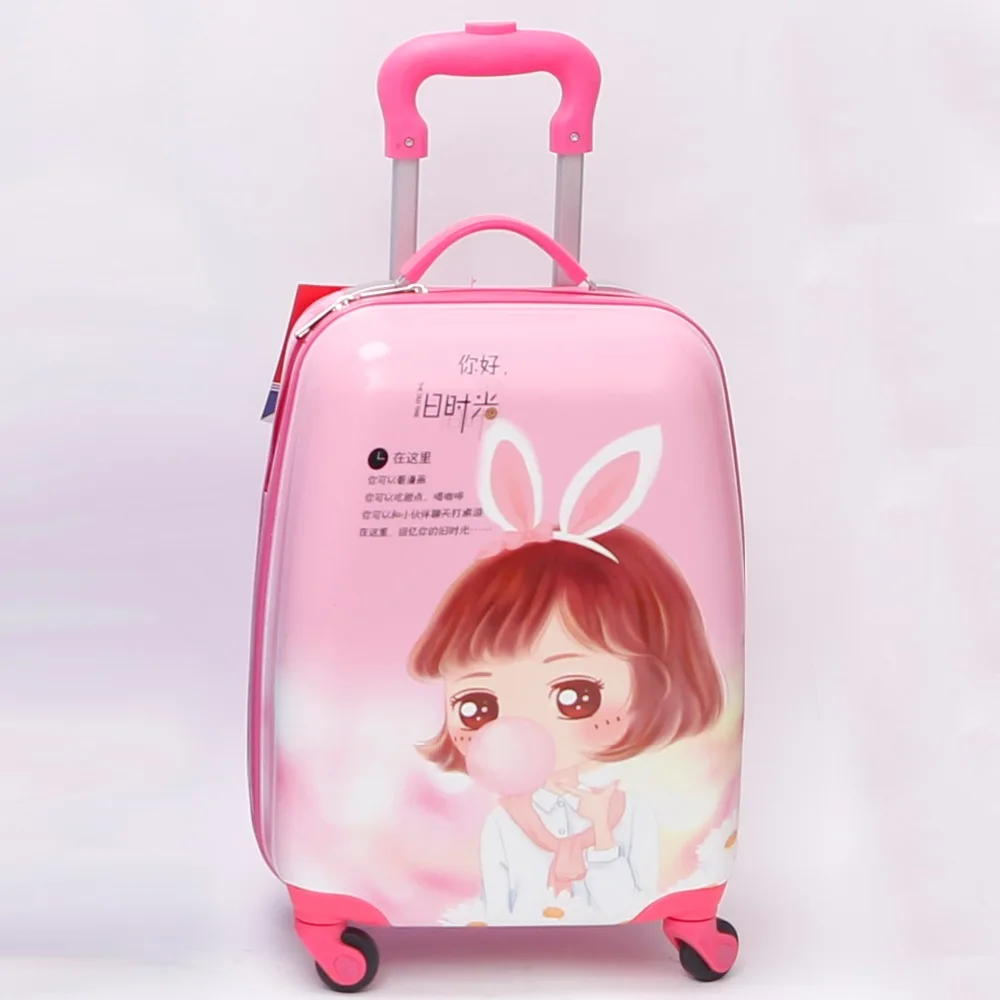 animal cartoon print kids roller luggage ABS PC 4 wheels kids travel carry luggage