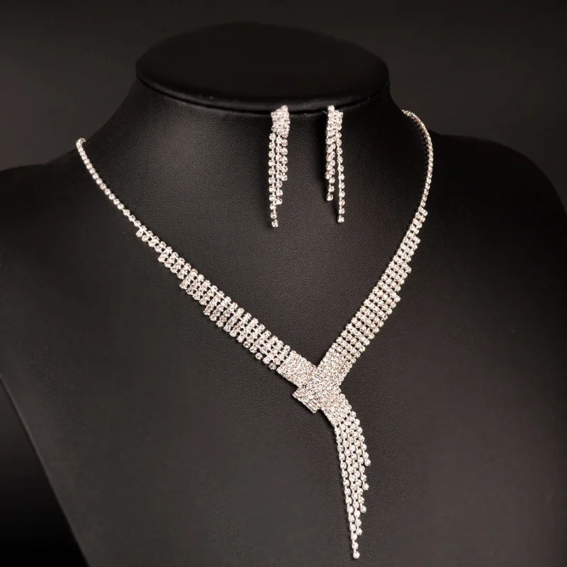 European wholesale crystal necklace and earring bride jewelry set